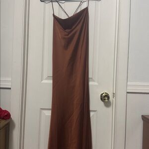 Elegant Brown Spaghetti Strap Dress